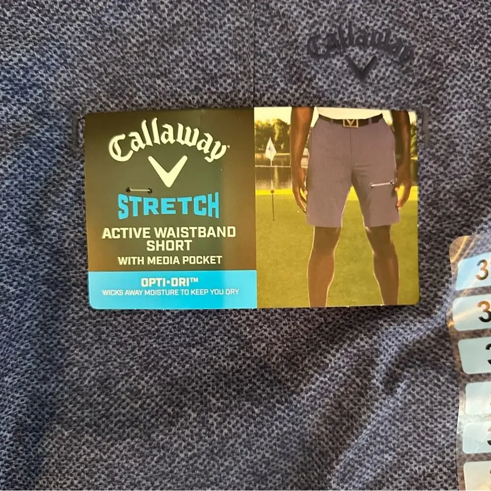 Callaway Golf Shorts Peacoat Blue Mens Size 32 Stretch Waistband NWT Flat Front